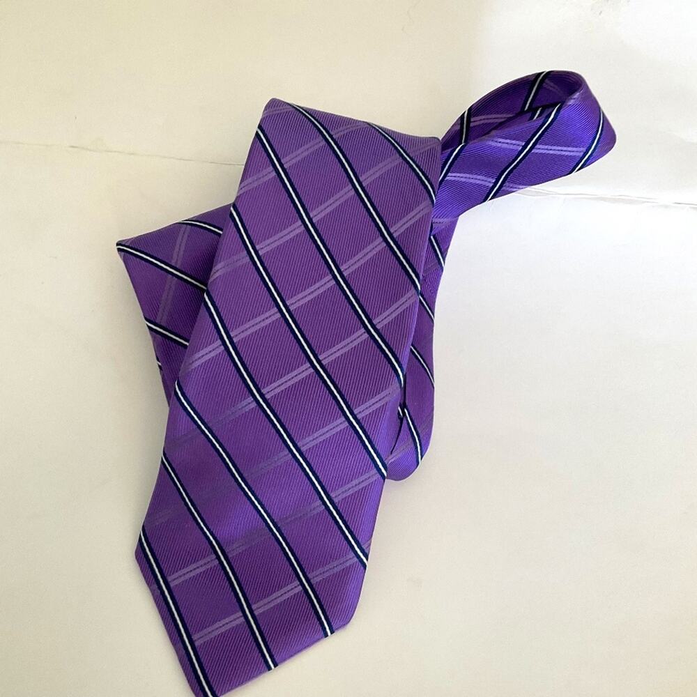 Nordstrom Mens Purple Silk Tie worn once stripes check geometric modern office